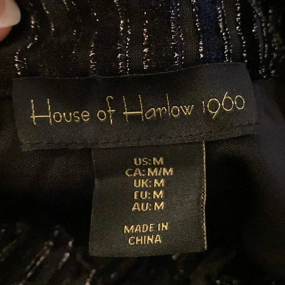 House of Harlow 1960 Velvet Burnout Striped Top  Black Sz M Metallic Threading - Picture 3 of 13